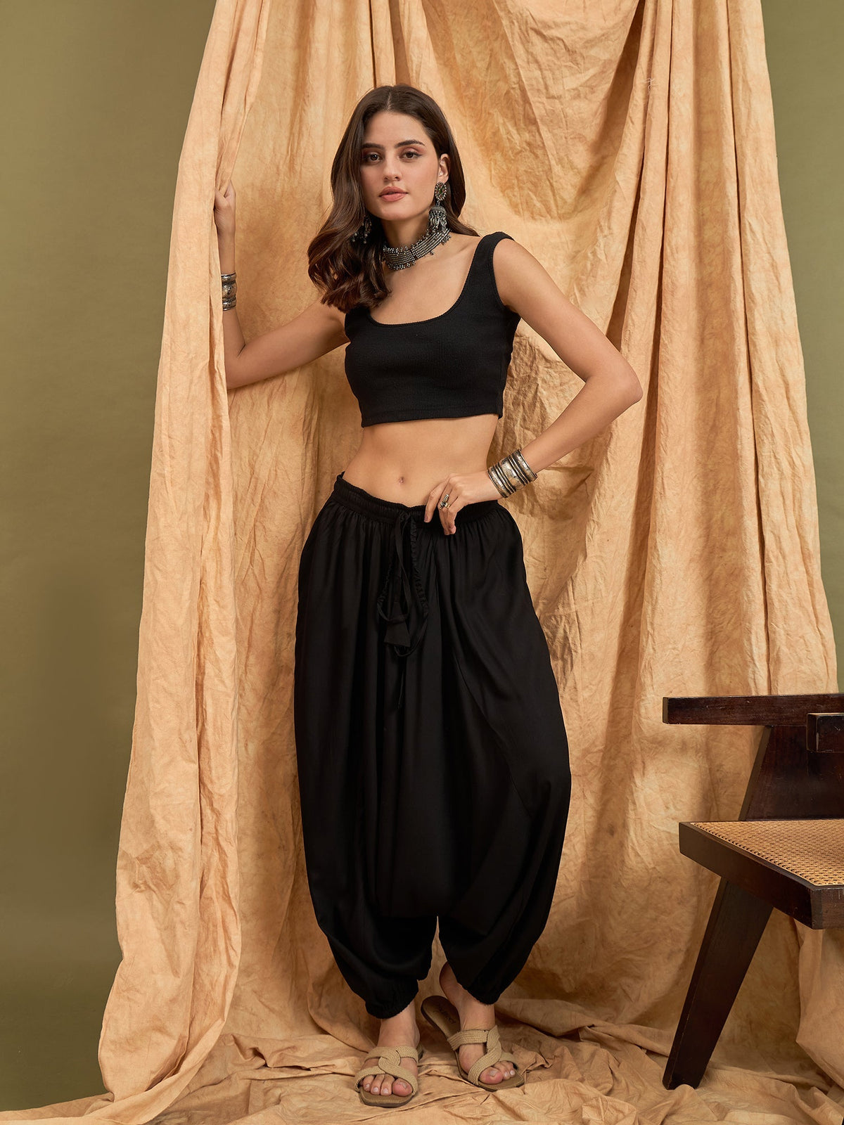 InWeave Black Solid Harem Pant | Grocsy
