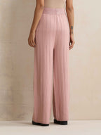 trueBrowns Pink Woollen Flared Pants | Grocsy