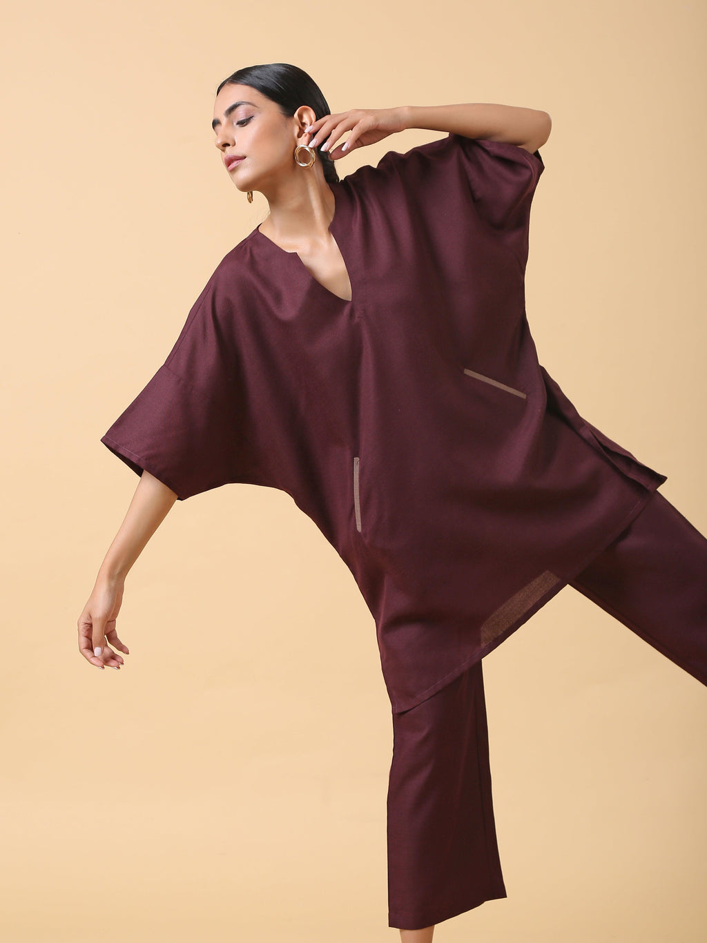trueBrowns Cotton Linen Purple Boxy Fit Co-Ord Set | Grocsy