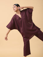 trueBrowns Cotton Linen Purple Boxy Fit Co-Ord Set | Grocsy