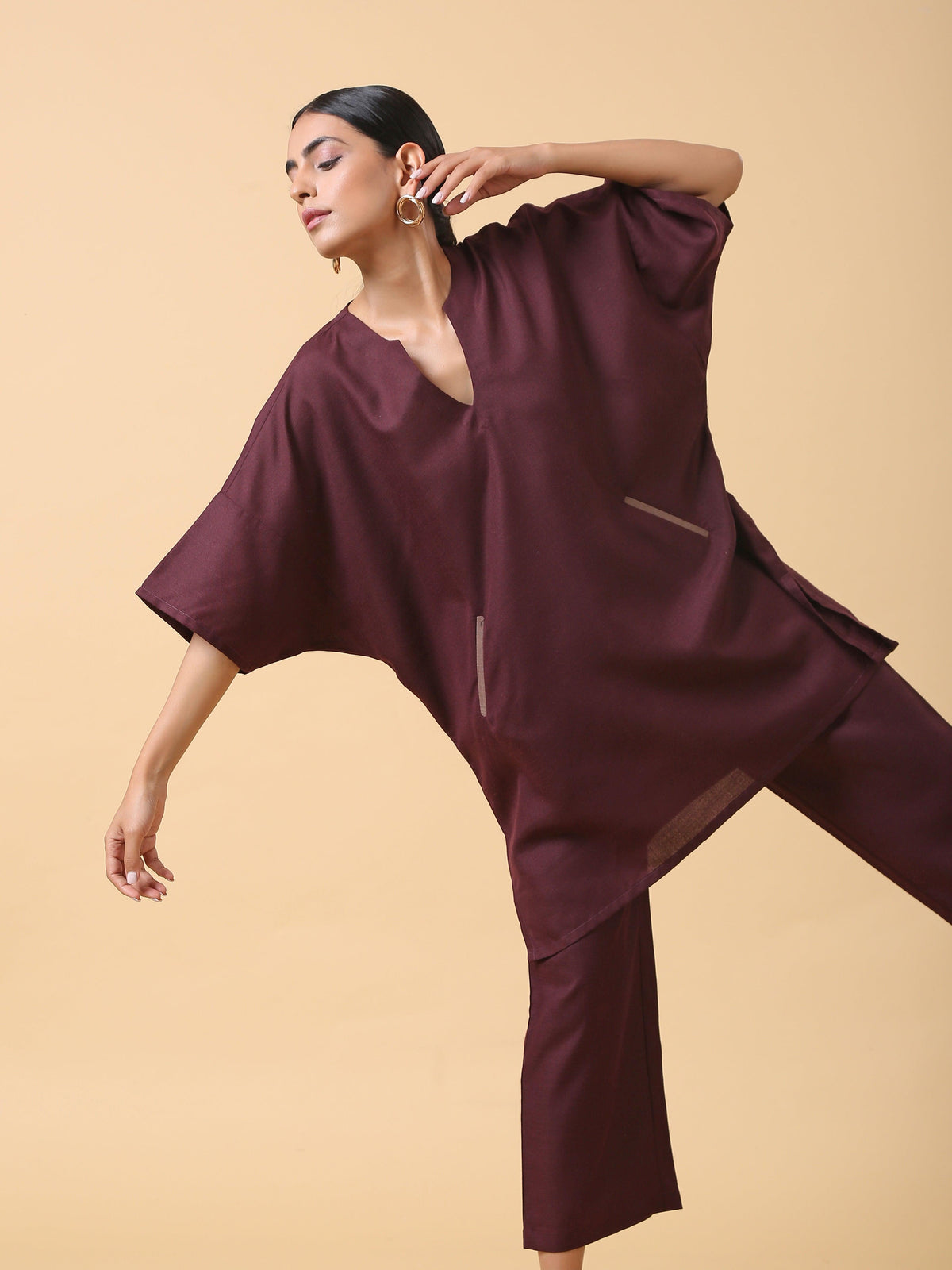 trueBrowns Cotton Linen Purple Boxy Fit Co-Ord Set | Grocsy