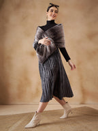 InWeave Women's Dark Grey Duble Shade Long Faux Fur Cape | Grocsy