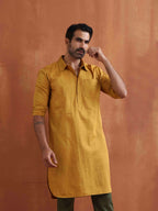 trueBrowns Men's Mustard Cotton Kurta | Grocsy