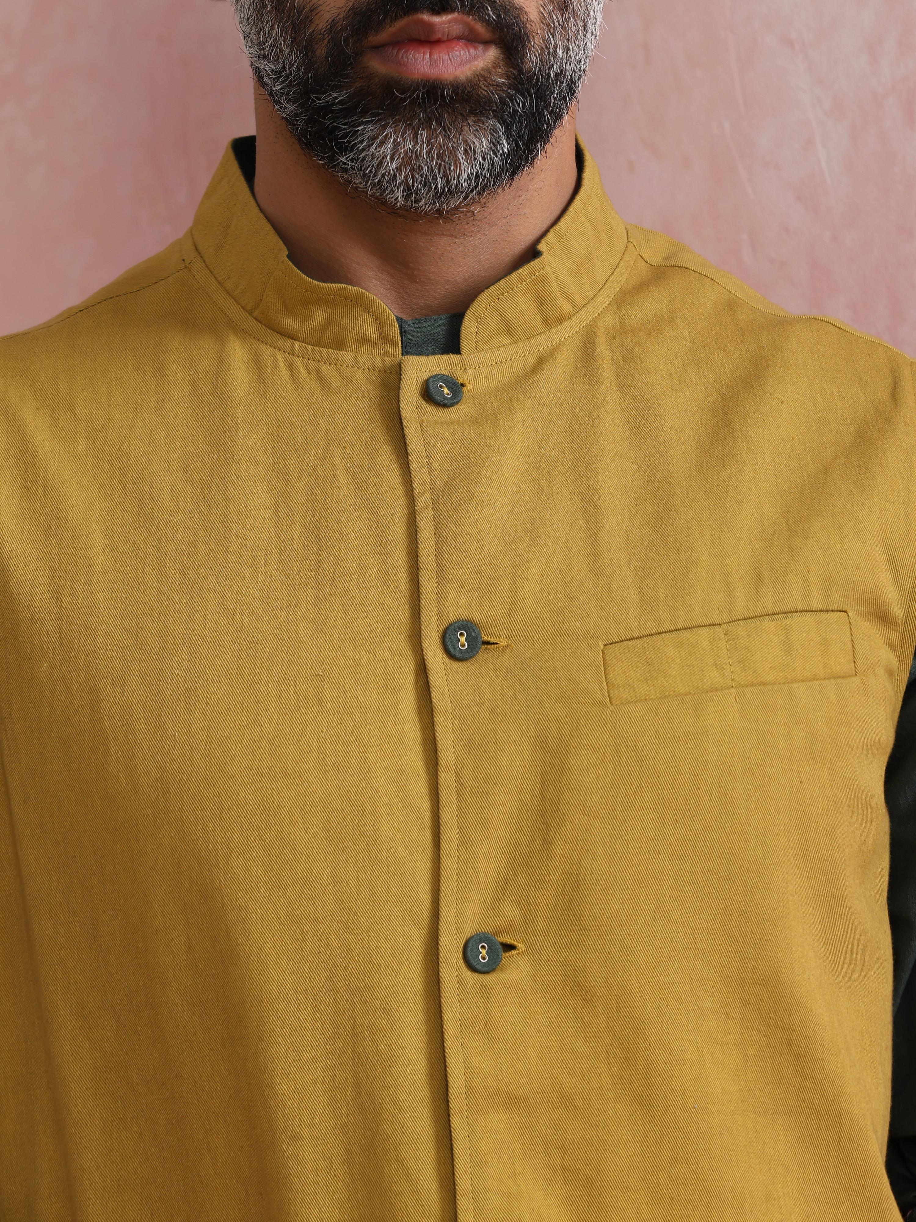 trueBrowns Men's Mustard Cotton Reversible Nehru Jacket | Grocsy