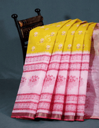Yellow And Pink Colour Block Print Pure Kota Cotton Saree By Gayathri Reddy Designer Studio | Grocsy