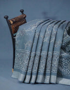 Shades of Light Ash Grey Colour Floral Print Semi Chanderi Saree By Gayathri Reddy Designer Studio | Grocsy