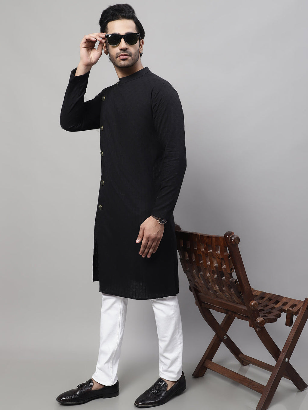 Even Apparels Black Sherwani Kurta With Asymetrical Cut | Grocsy