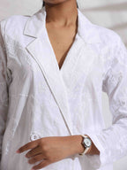trueBrowns White Cotton Schiffli Jacket Co-ord Set | Grocsy