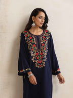 trueBrowns Blue Kashmiri Embroidered Woollen Phiran Kurta | Grocsy