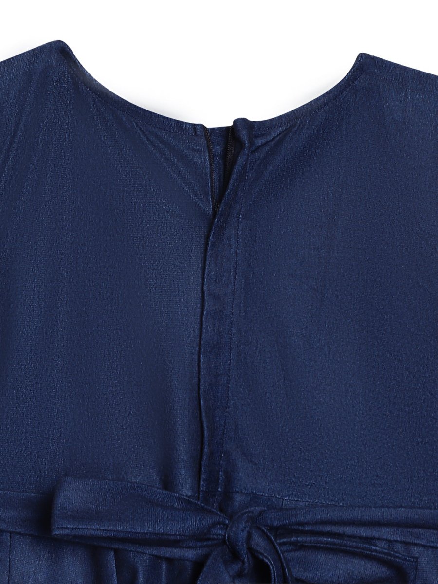 Ahalyaa Girls Navy Blue Velvet Angrakha Gotta Patti Kids Kurta with Palazzos | Grocsy