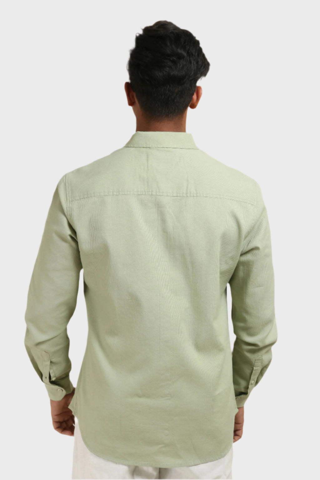Xkind Pista Green Textured Slim Fit Shirt | Grocsy