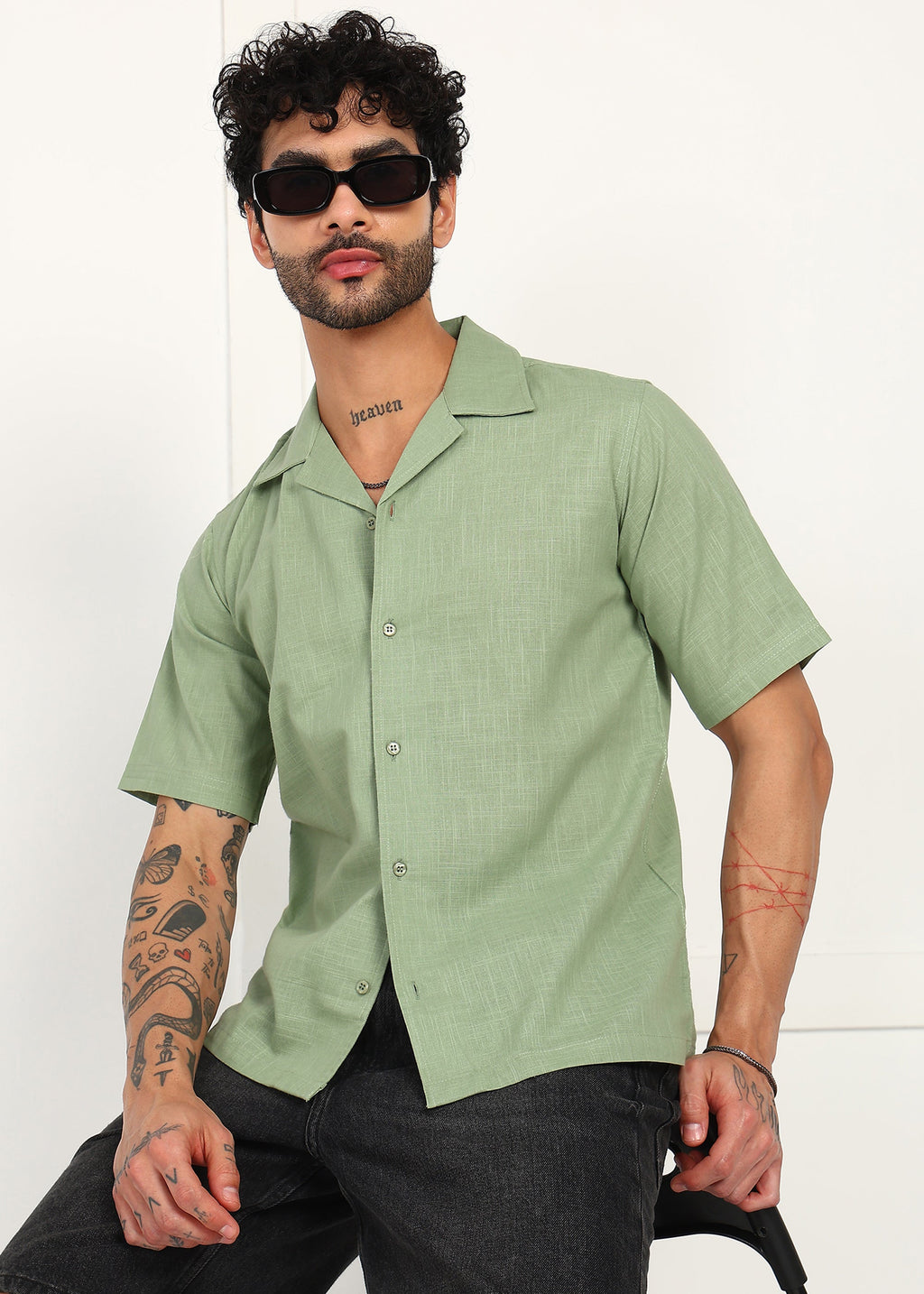 Fabmade Sage Breeze Linen Shirt | Grocsy