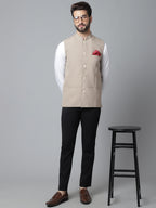 Even Apparels Men's Brown Nehru Jacket With Welt Pockets | Grocsy
