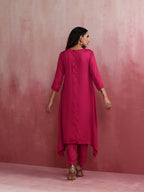 trueBrowns Magenta Highlow Modal Kurta Set | Grocsy