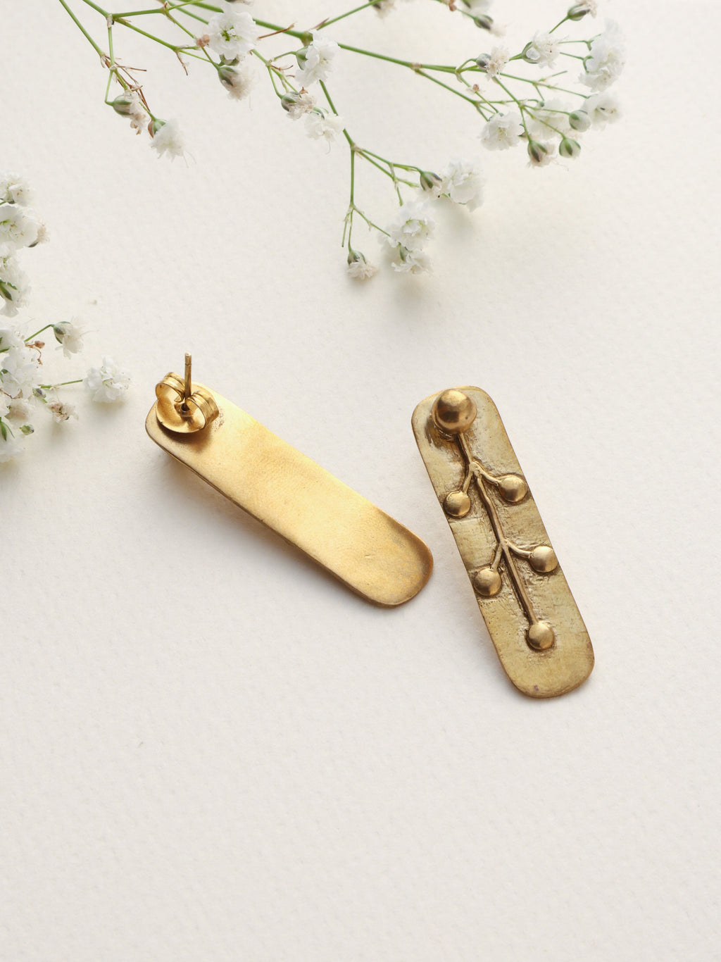 trueBrowns Brass Embossed Rectangular Earrings | Grocsy
