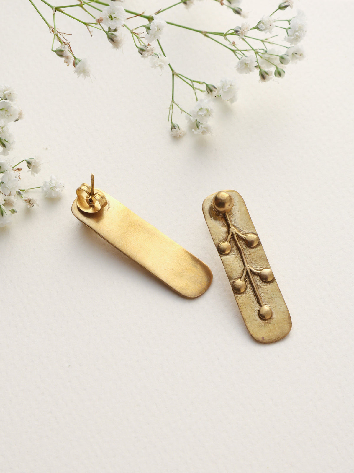 trueBrowns Brass Embossed Rectangular Earrings | Grocsy