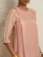 trueBrowns Blush Pink Tissue A-line Kurta Set | Grocsy