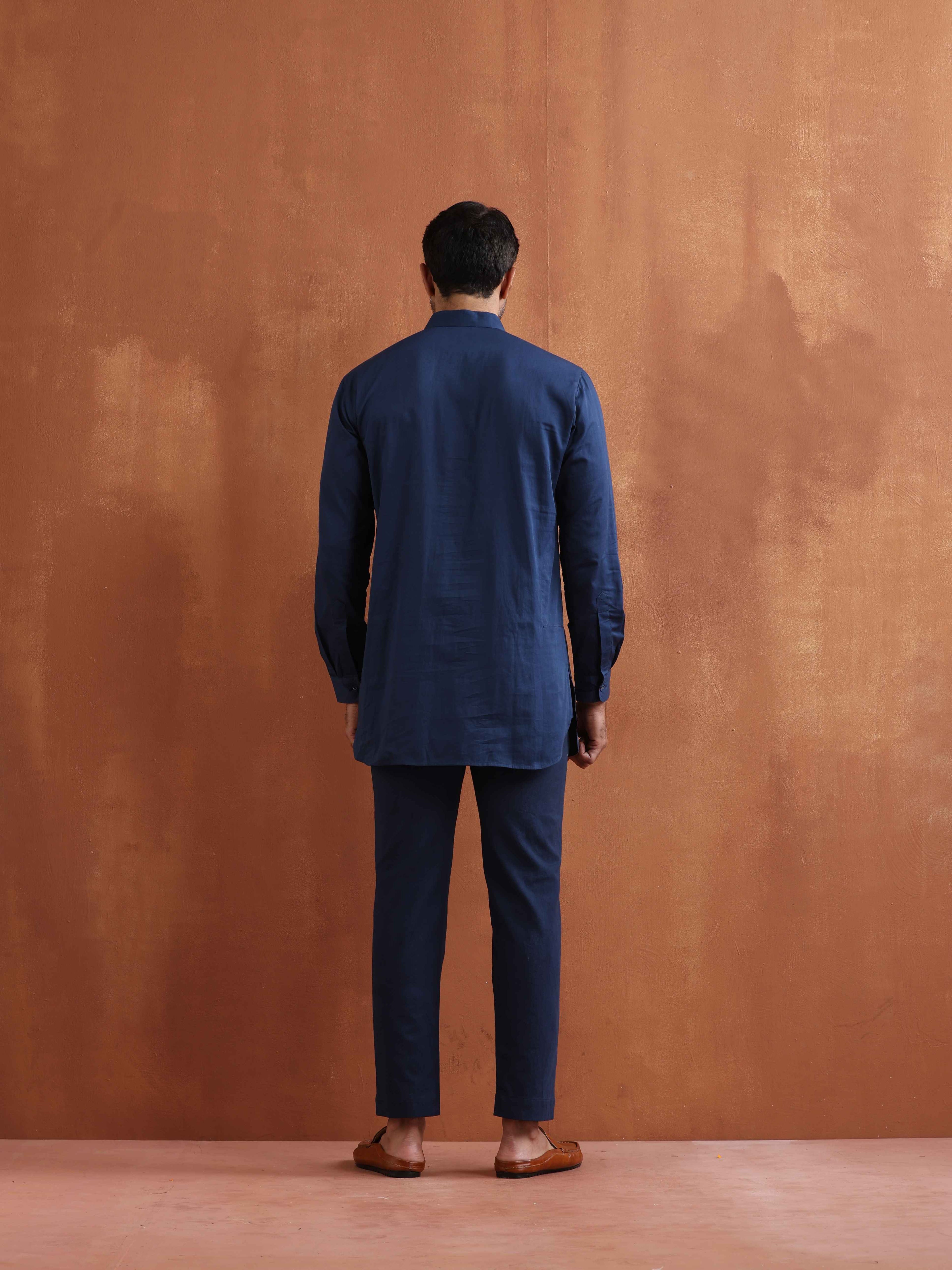 trueBrowns Men's Blue Cotton Short Kurta | Grocsy