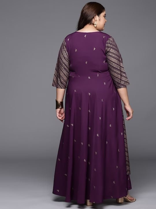 Ahalyaa Plus Size V-neck Maxi Ethnic Dress | Grocsy