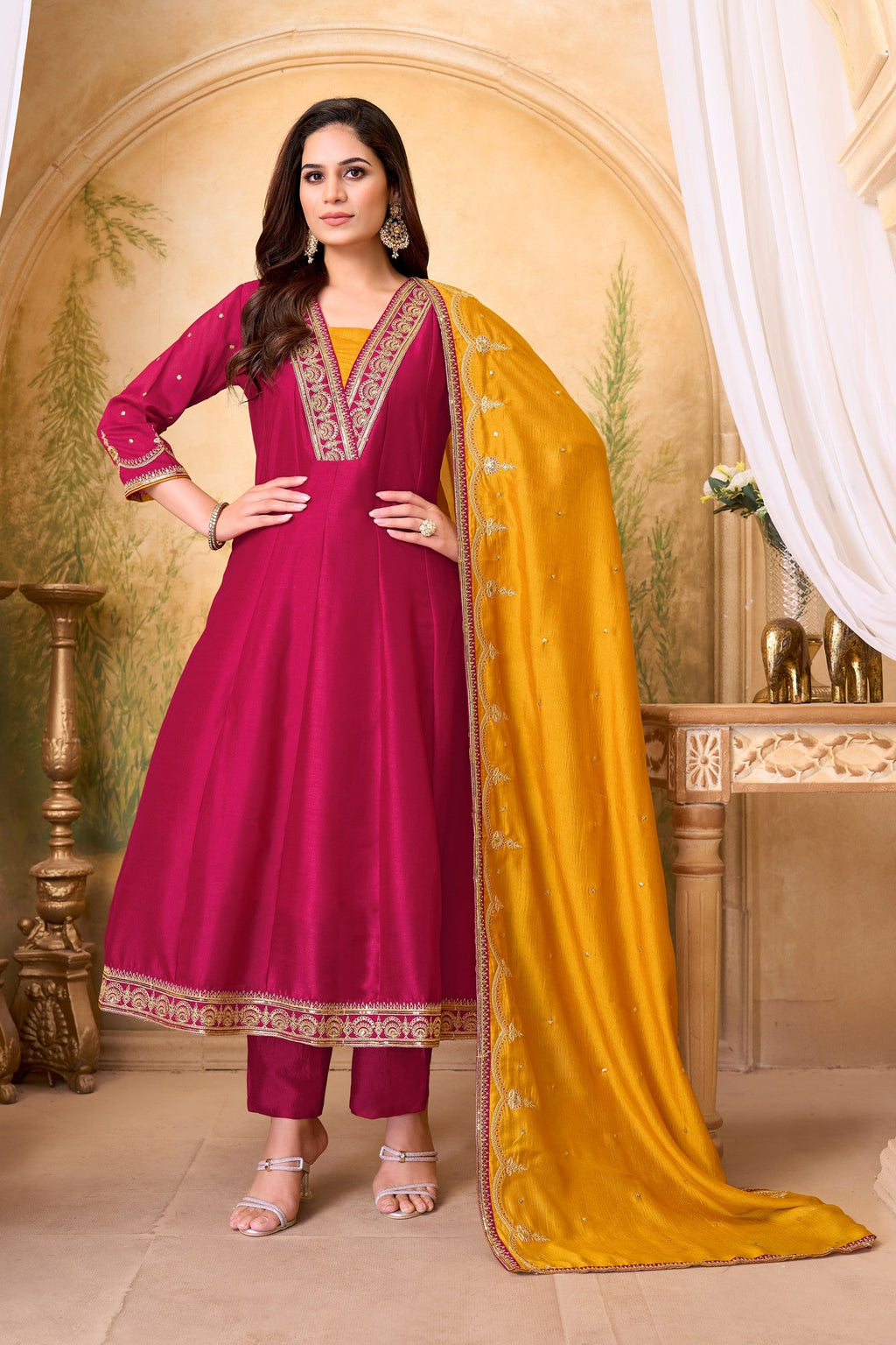 Anaita Pink Anarkali Readymade Suit with Embroidery Work | Grocsy