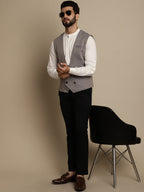 Even Apparels Men's Grey Double Breast Waistcoat | Grocsy
