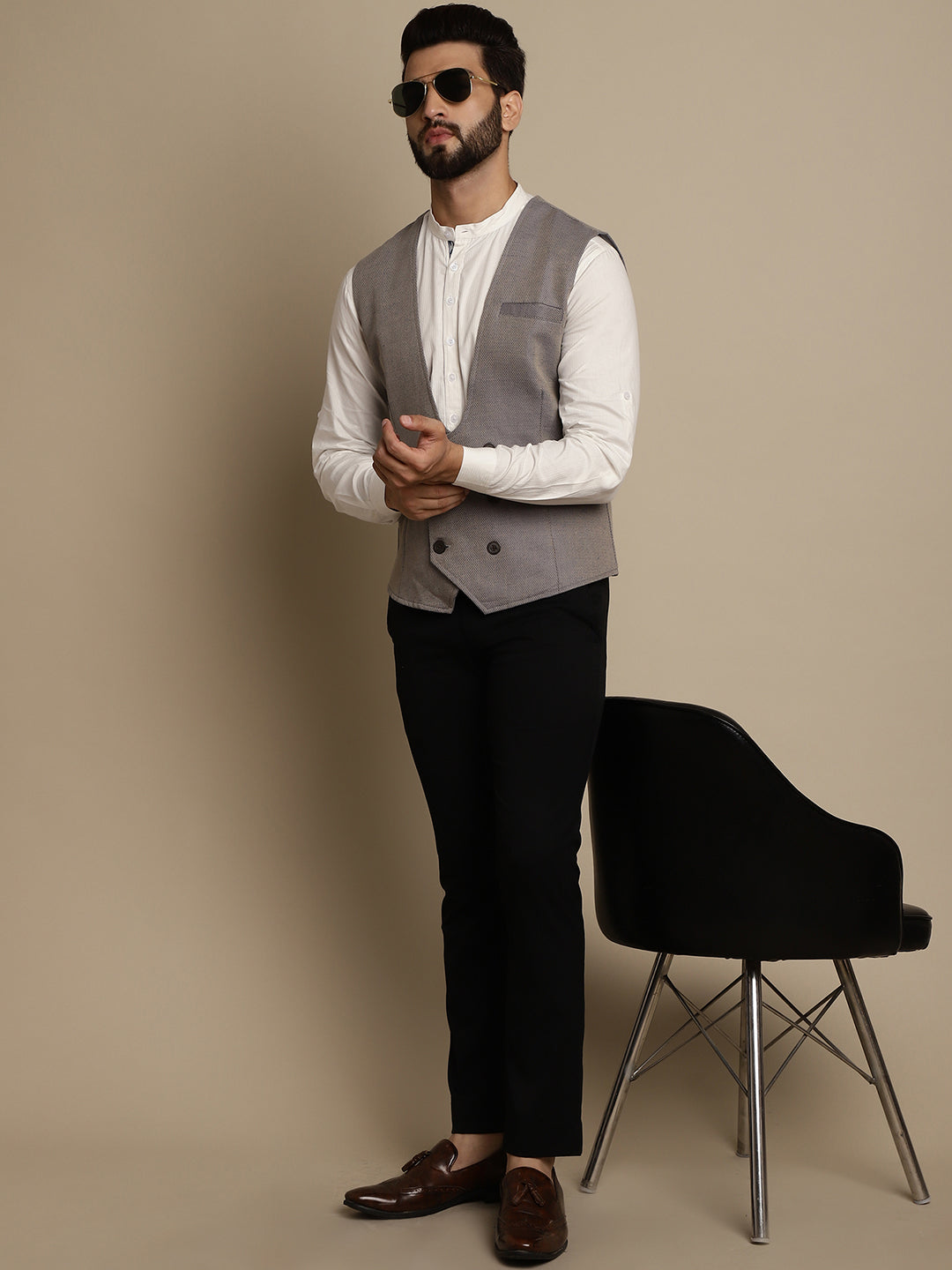 Even Apparels Men's Grey Double Breast Waistcoat | Grocsy