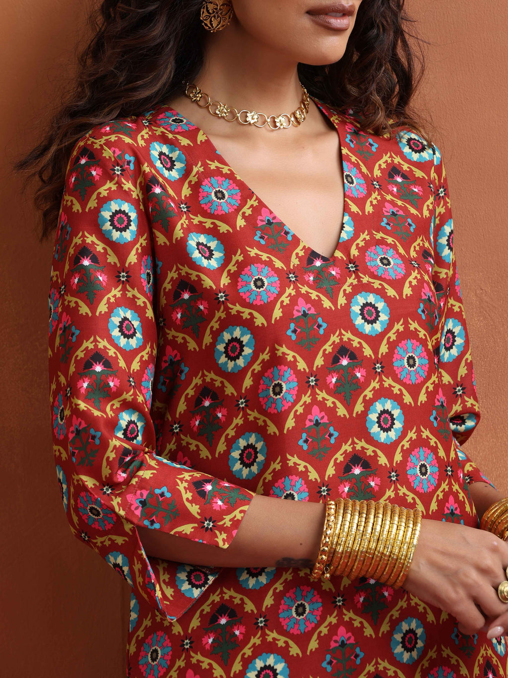 trueBrowns Rust Print Kurta Co-ord Set | Grocsy