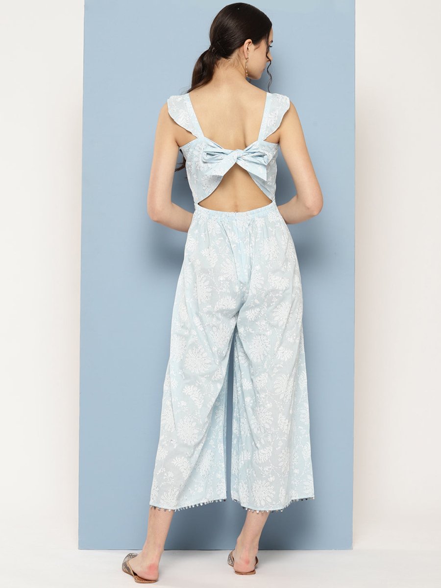 Ahalyaa Printed Basic Jumpsuit with Ruffles | Grocsy
