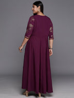 Ahalyaa Plus Size Floral Print Crepe Layered A-line Maxi Ethnic Dress | Grocsy