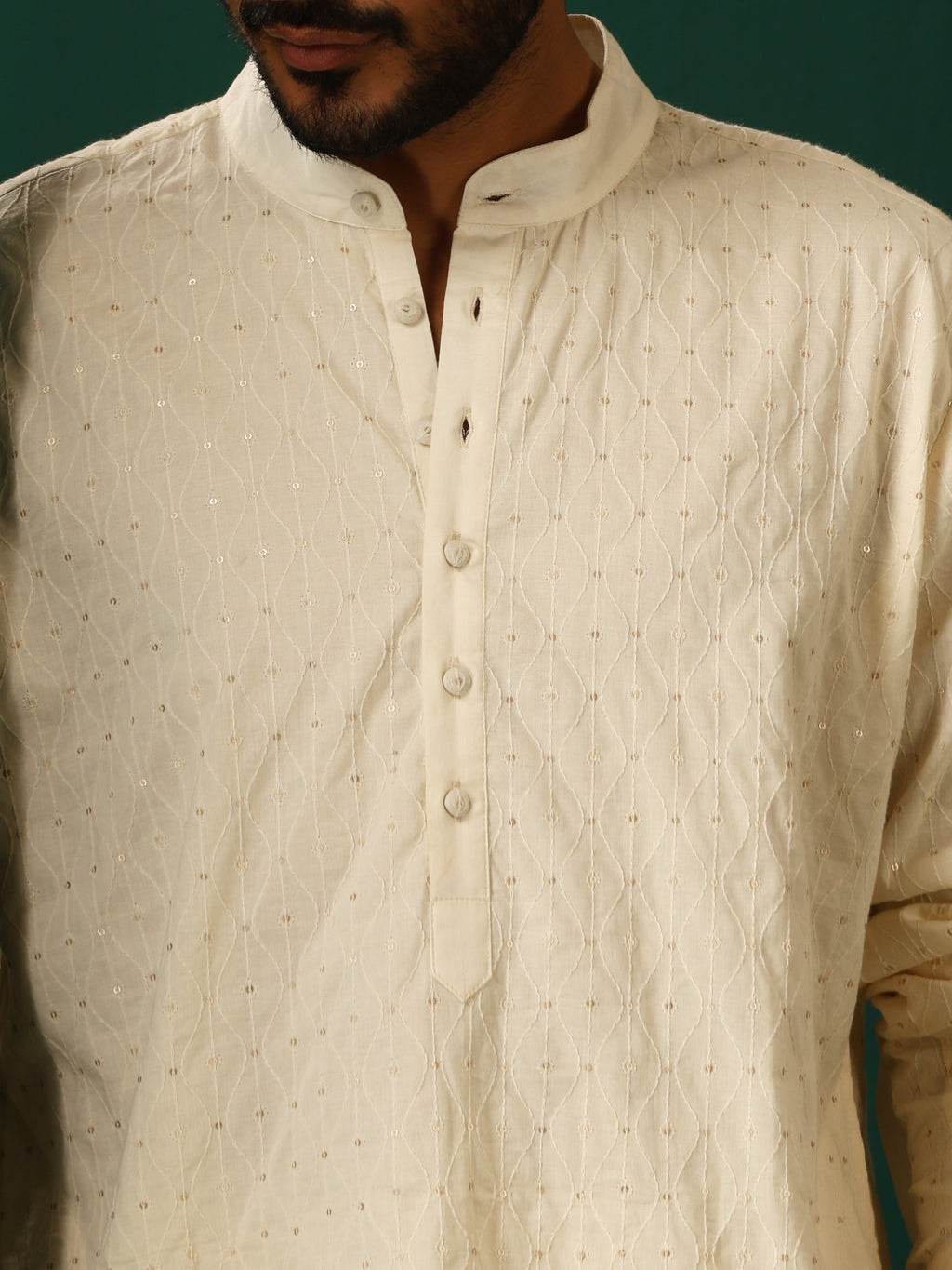trueBrowns Men's Ivory Tonal Cotton Co-ord Set | Grocsy
