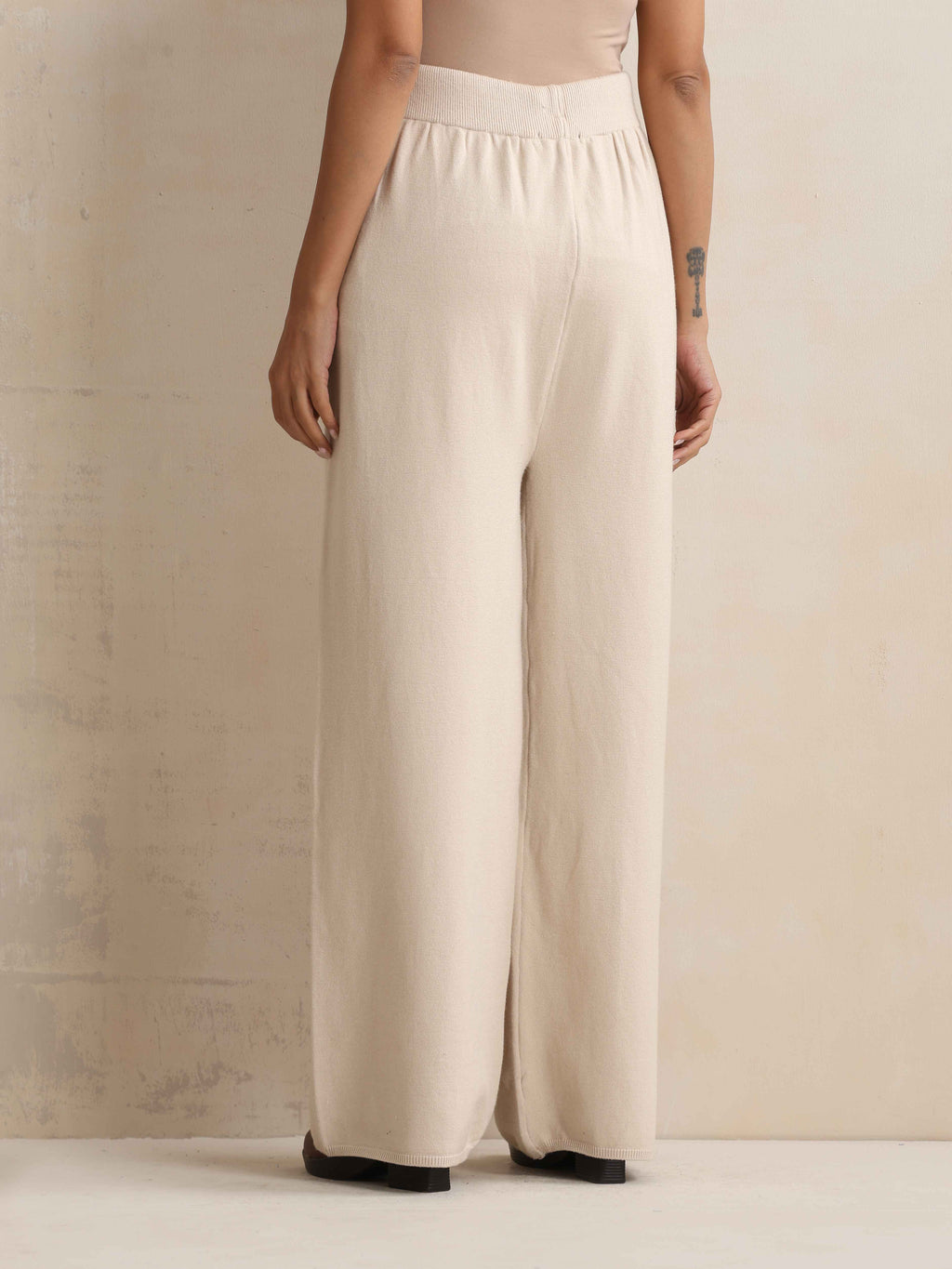 trueBrowns Ivory Woollen Flared Pants | Grocsy