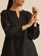 trueBrowns Black Slub Relaxed Placket Co-Ord Set | Grocsy