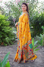 Lorenvalley Fashion Premium Yellow Dola Silk Embroidery and Diamond work with Jacquard Lace Border Saree | Grocsy