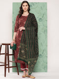 InWeave Women's Long Kurta Set Rust Ajrakh With Green Ajrakh Dupatta | Grocsy