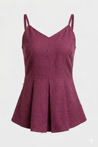 Myshka Women Mauve Linen Shoulder Strap Pleated Top | Grocsy