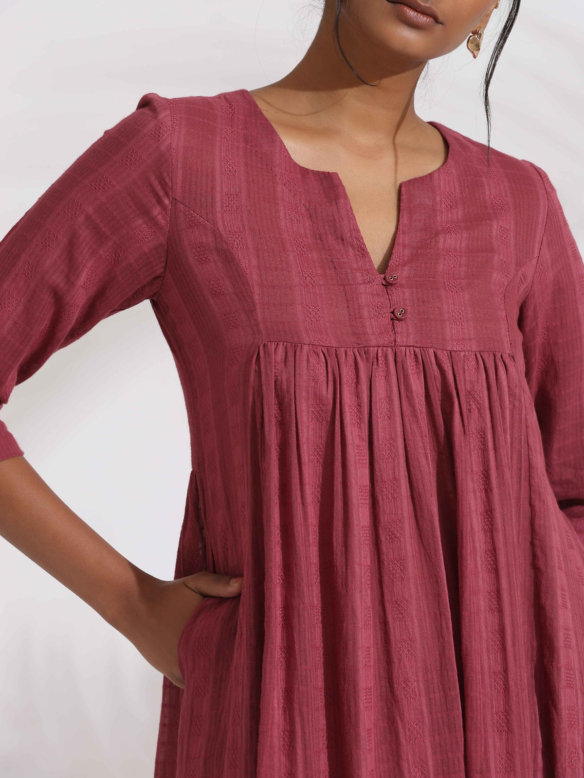 trueBrowns Maroon Cotton Flared Kurta Set | Grocsy
