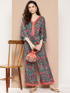 Ahalyaa Printed Basic Jumpsuit with Lace Inserts | Grocsy