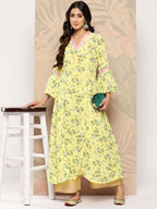 Ahalyaa Floral Printed Bell Sleeves Gotta Patti Georgette Kurta | Grocsy