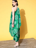 InWeave Women's Green Bandhani Motif One Shoulder Palazzo Set | Grocsy