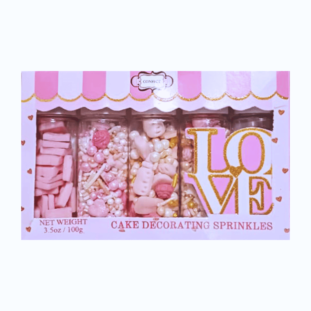 Confect Girls Baby Shower Sprinkles | Mix Heart, Teddy, Baby Feed Bottle & Baby Feet Sprinkles | Grocsy