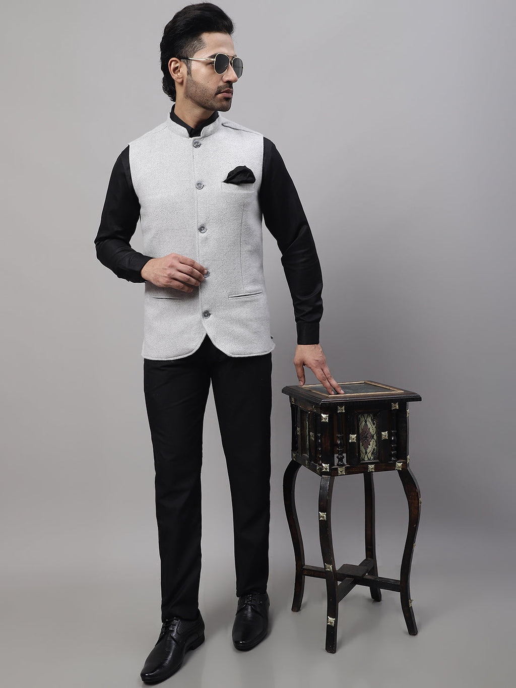 Even Apparels Men's Grey Pure Wool Nehru Jacket | Grocsy