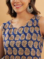 InWeave Ink Blue Small Paisley Kalamkari W/U Top | Grocsy