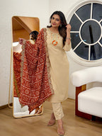 The52 Women's Gorgeous Viscose Embroidery Straight Kurta with Pant And Dupatta Set | Grocsy