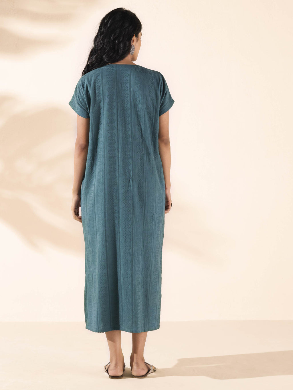trueBrowns Turquoise Cotton Dobby Dress | Grocsy