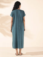trueBrowns Turquoise Cotton Dobby Dress | Grocsy