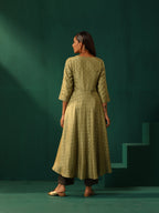 trueBrowns Green Square Viscose Silk Flared Kurta Pant Set | Grocsy
