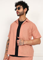 Fabmade Men’S Peach Linen Co-Ord Set | Grocsy