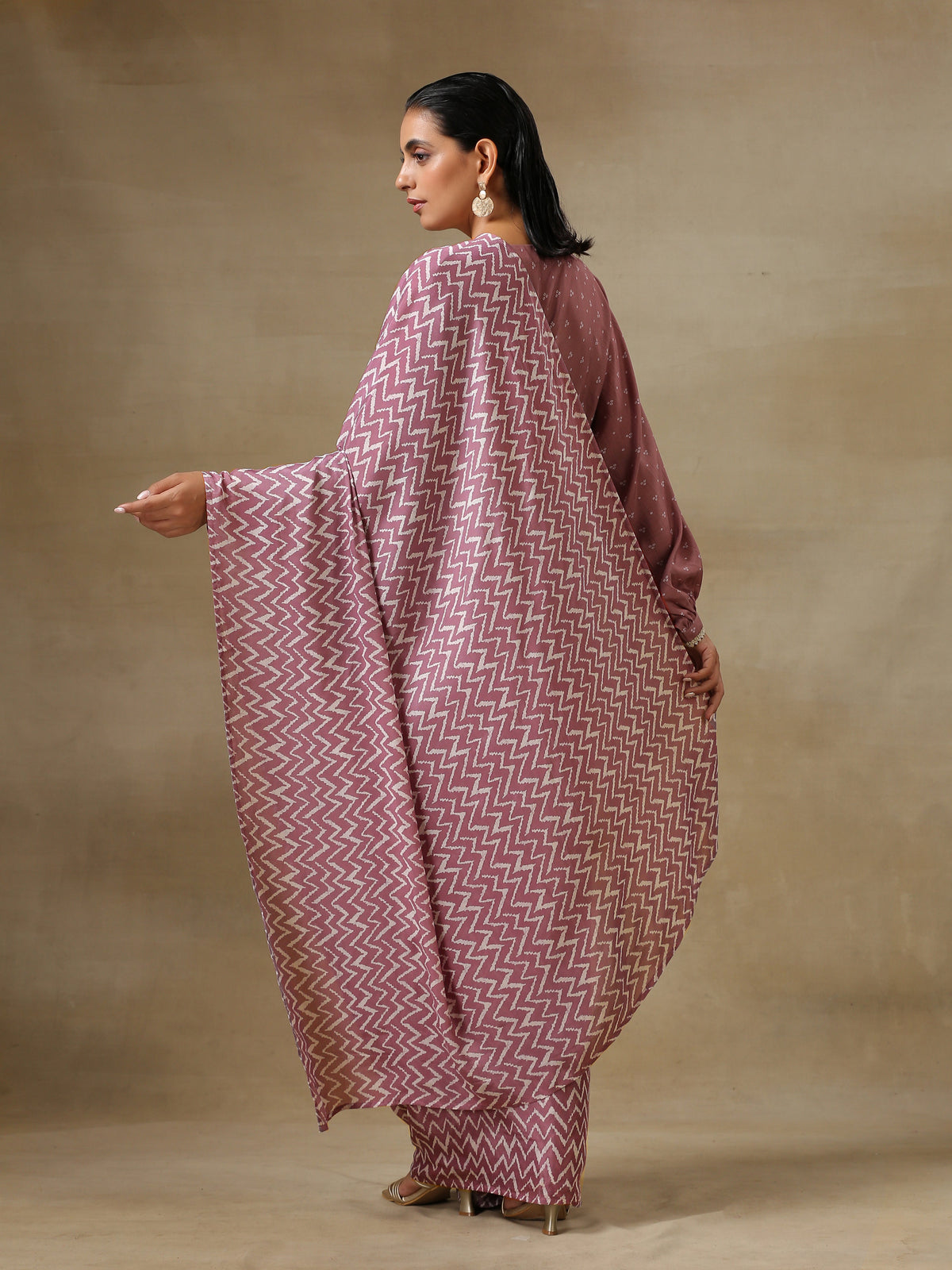 trueBrowns Dark Mauve Bandhani Printed SilkReady to Wear Saree | Grocsy
