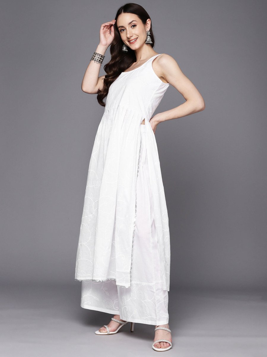 Ahalyaa Floral Printed High Slit Gotta Patti Pure Cotton Kurta With Palazzos & Dupatta | Grocsy