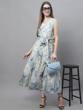 Jainish Women's Blue Printed A-Line Dresses | Grocsy
